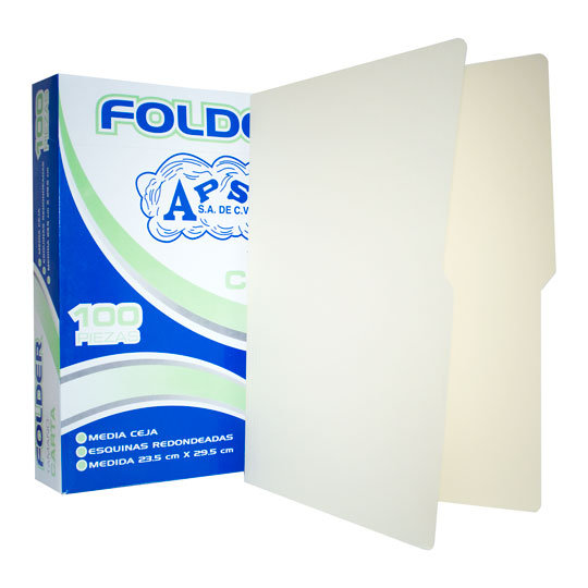 Folder crema APSA tamaño carta  , paquet Medidas 235 cm ancho x 295 cm largo, alta capacidad de almacenamiento, suaje lateral y superior para broche, guías laterales para dar dimensión y puntas redondeadas                                                                                            e con 100  piezas                        - APSA