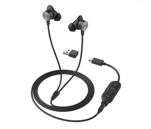 981-001008 Logitech Zone Wired Earbuds - Auricular - en oreja - cableado - conector de 3,5 mm - aislamiento de ruido - grafito - Certificado para Skype Empresarial, Certificado para Equipos de Microsoft
