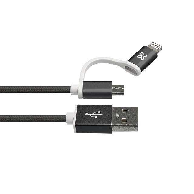 Klip Xtreme - USB cable - Apple Lightning / Micro-USB Type B - 4 pin USB Type A - 1 m - Black - 2in1 Braided - KAC-210BK