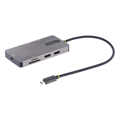 StarTech.com Adaptador Multipuertos USB C 2x HDMI 4K 60Hz, Hub USB-A 3.1 2Pt 5Gbps, PD 100W, GbE, SD/MicroSD, Cable de 30cm, Docking Station USB Tipo C de Viajes para Portátiles (120B-USBC-MULTIPORT) - Estación de conexión - USB-C / Thunderbolt 3 / Thunderbolt 4 - 2 x HDMI - GigE - 120B-USBC-MULTIPORT
