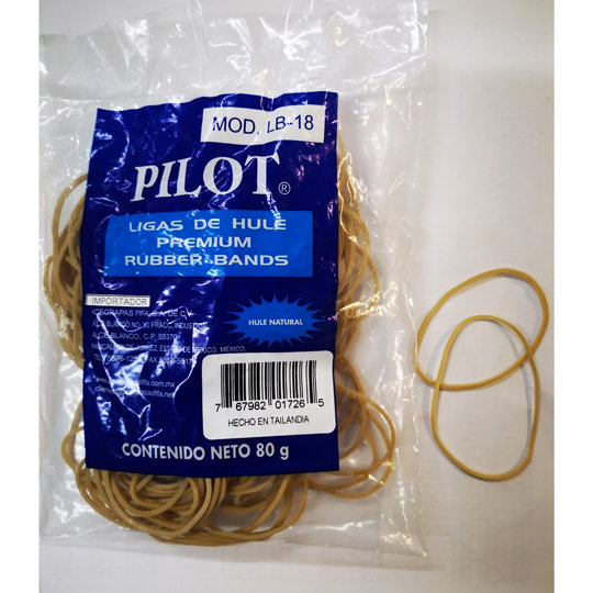 Ligas Pilot No. 18 importada bolsa de 80 Ligas de caucho natural, resistentes y durables en bolsa de 80 g., hecha en Tailandia.                                                                                                                                                                          g                                        - PILOT