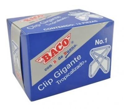 Clip BACO Gigante #1 12296 Zincado. Caja con 12 clips. Clip Gigante Metálico Zincado.  12296 CL017/12296 EAN 7501174912296UPC  - BACO