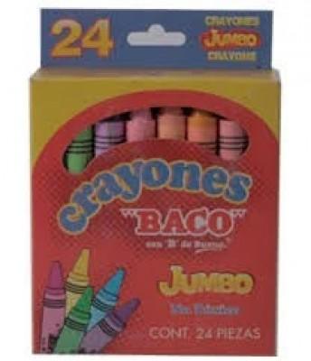 Crayones BACO JUMBO 65490. Surtido con 24 Piezas Colores Variados.  65490 65490 EAN 7501174965490UPC - BACO