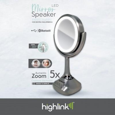 Espejo Led con Bocina Highlink Mirror Speaker, iluminación led circular, espejo normal y aumento x5 7500462951559 7500462951559EAN 7500462951559UPC  - HIGHLINK