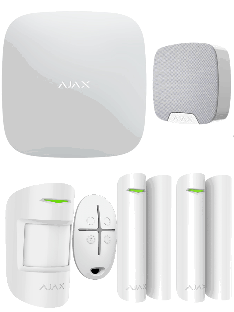 AJAX KIT RESIDENCIAL - Panel de  alarma  control mediante aplicación para smartphone, 1 sensor de movimiento, 2 detectores para puerta o ventana, 1 control remoto y una sirena interior inalambrica.  - AJAX RES-2-1-SI-LL