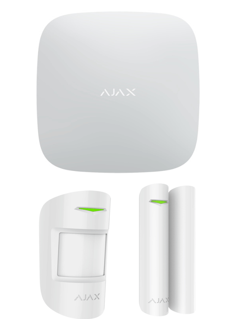 AJAX KIT STARTER - Panel de  alarma conexión Ethernet, WiFi, LTE Control mediante aplicación para smartphone, 1 sensor de movimiento y un detector de puerta o ventana con entrada auxiliar en color blanco   - AJAX ST-1-1