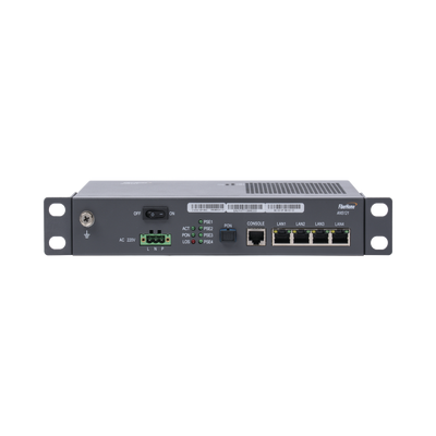 Unidad Remota Multi-Vivienda (MDU) GPON Industrial, 4 Puertos Gigabit Ethernet, PoE 802.3af/at, conector SC/UPC <br>  <strong>Código SAT:</strong> 43222637 <img src='https://ftp3.syscom.mx/usuarios/fotos/logotipos/fiberhome.png' width='20%'>  - AN5121-4GP-BG02
