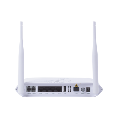 ONU GPON, WiFi 2.4 GHz, MIMO 2X2, 4 Puertos Gigabit Ethernet, conector SC/UPC <br>  <strong>Código SAT:</strong> 43222637 - FIBERHOME