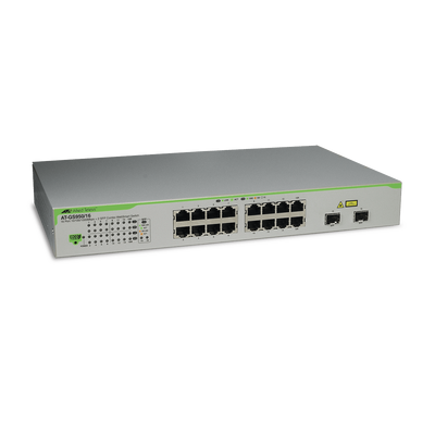Switch Gigabit WebSmart de 16 puertos 10/100/1000 Mbps (2 x Combo) + 2 puertos gigabit SFP (Combo) <br>  <strong>Código SAT:</strong> 43222610 - AT-GS950/16-10