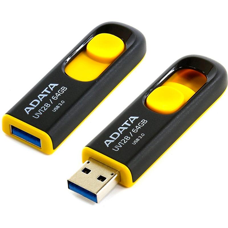 MEMORIA FLASH ADATA UV128 64GB USB 3.0 NEGRO/AMARILLO (AUV128-64G-RBY) - AUV128-64G-RBY