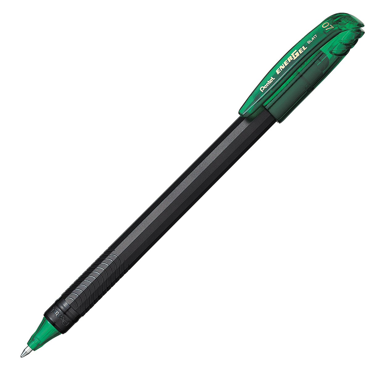 Bolígrafo Pentel energel stick, punto 0. Bolígrafo Pentel energel tinta gel color verde, 0.7 mm secado rápido, peso ligero con 12 lados, hecho de 62% material reciclado. la tapa indica el color de la tinta                                                                                            7 mm (mediano), tinta verde, 1 pieza     - BL417-D