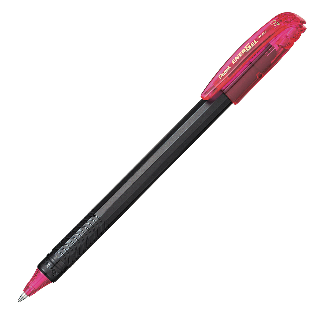 Bolígrafo Pentel energel stick, punto 0. Bolígrafo Pentel energel tinta gel color rosa, 0.7 mm secado rápido, peso ligero con 12 lados, hecho de 62% material reciclado. la tapa indica el color de la tinta                                                                                             7 mm (mediano), tinta rosa, 1 pieza      - BL417-P