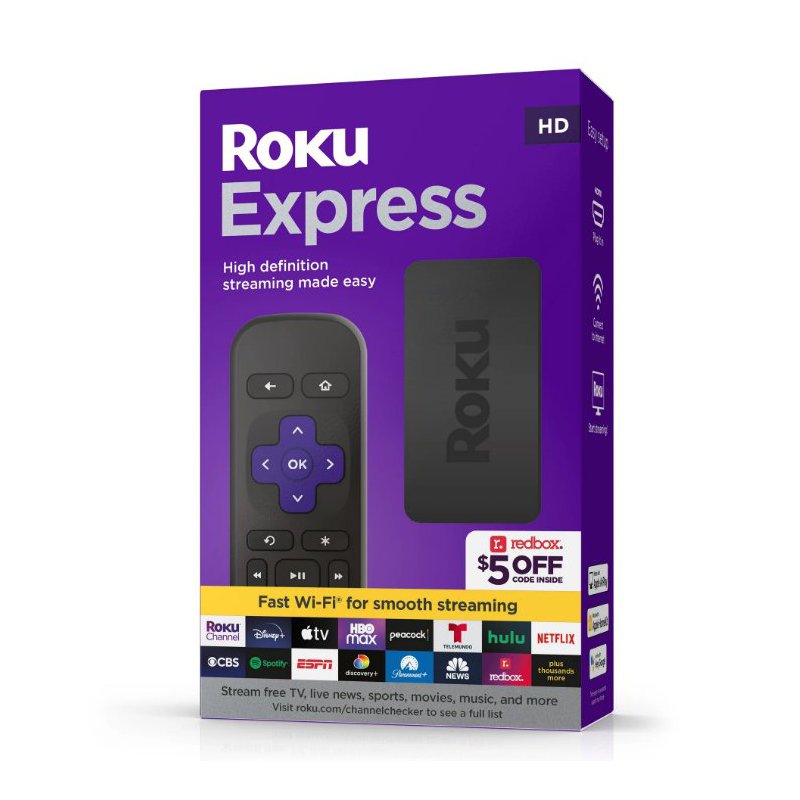 Roku Express (New, 2022) HD Streaming Device with High-Speed HDMI Cable, Simple Remote, and Fast Wi-Fi 3960RW/NEW UPC 829610004921 - ROKU