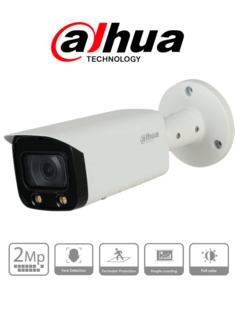 DAHUA IPC-HFW5241T-AS-LED - Cámara IP Bullet 2 MP Full Color/ WizMind/ Leds para 25 Mts/ H.265+/ Detección de Rostros/ Protección Perimetral/ IP67/ IK10/ Ranura para MicroSD/ - DAHUA