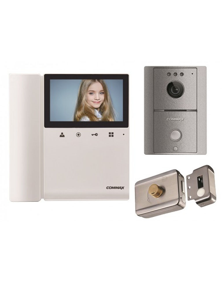 COMMAX PA2 - Paquete de monitor color 4.3 pulgadas y frente de calle gris, incluye cerradura inteligente no necesita de configuración/ Audio y video y función de apertura de puerta   - COMMAX 