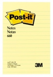 Notas Mod. 660 Post-it amarillas 4x6 pul Notas adhesivas  amarillas rayada 1 block con 100 hojas, 10.2x15.2 cm, post it, 3M                                                                                                                                                                              gadas 1 block con 100 hojas raya         - POST IT