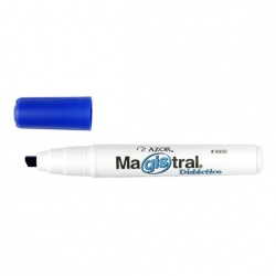 Marcador Magistral Didáctico punta cince Tinta base alcohol de alta intensidad y bajo aroma, punta cincel 6 mm, barril plástico, excelente calidad de borrado en superficies no porosas como: porcelana, melamina, vidrio, no toxico, rendimiento de 350 m.                                              l 6 mm color azul 1 pza                  - 301.8350AZ