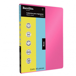 Cubierta plástica rayada rosa Barrilito  Textura rayada de 12 puntos de espesor, tamaño carta, puntas redondeadas, color sólido                                                                                                                                                                          con 40 piezas                            - CRS8792