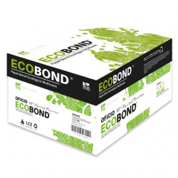 Papel Ecobond ecologico oficio blancura  Medidas: 21.6 x 34.0 cm. caja con 10 resmas de 500 hojas c/u. papel bond ecologico de 75 gr. impresoras: láser / inkjet/ offset/ fotocopiado. tecnologia colorlok.                                                                                              93% 75 gr.                               - COPAMEX ECOBOND