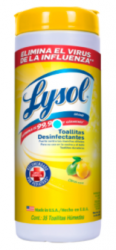 Toallas Lysol desinfectantes c/35 Citrus desinfectantes marca Lysol , para la limpieza y desinfecion de todo tipo de superficies elimina el 99,9% de virus, bacterias y hongos, se pueden usar en la cocina; en el baño; oficina y diversas superficies - QUI0242RC