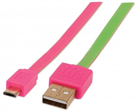 CABLE USB V2 A-MICRO B BLISTER PLANO 1.0M ROSA/VERDE. UPC 0766623391443 - 391443