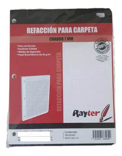 Hojas de repuesto para carpeta Rayter, t Hojas de repuesto para carpeta Rayter, tipo carta, 7mm, de cuadro, 100 hojas                                                                                                                                                                                    ipo carta, 7mm, de cuadro, 100 hojas     - RAYTER