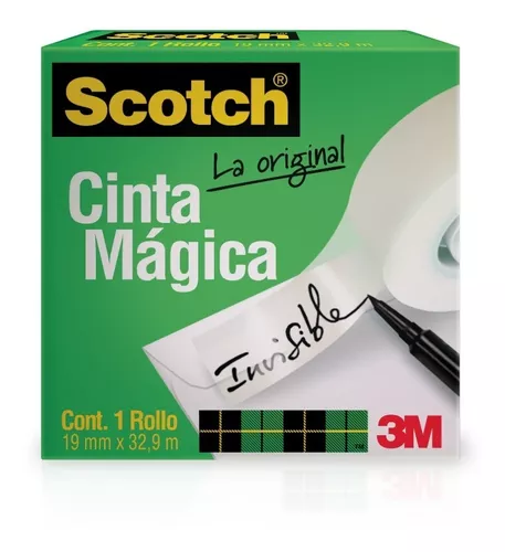 Cinta Mágica Mod. 810 Scotch 3M 19x32.9  Escribe sobre ella, invisible sobre papel de fotocopiar, se corta facilmente con los dedos, medidas 19mm x 32.9m, centro 2.5cm=1                                                                                                                                caja con 1 pieza                         - 70016077003