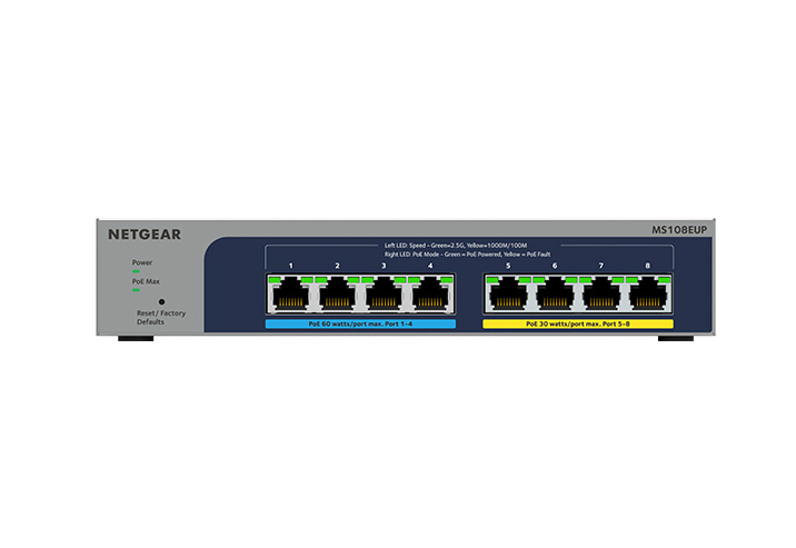 Netgear 8-port Ultra60 PoE++ Multi-Gigabit (2.5G) Ethernet Plus Switch MS108EUP-100NAS UPC  - MS108EUP-100NAS