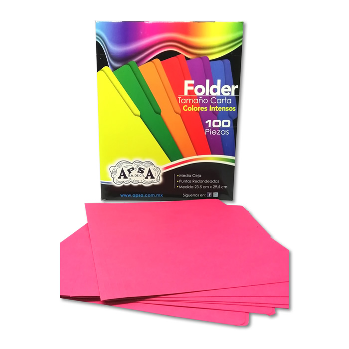 Folder rojo intenso APSA tamaño carta  , Medidas 23.5 cm ancho x 29.5 cm largo, alta capacidad de almacenamiento, suaje lateral y superior para broche, guías laterales para dar dimensión y puntas redondeadas                                                                                          paquete con 100 piezas                   - APSA