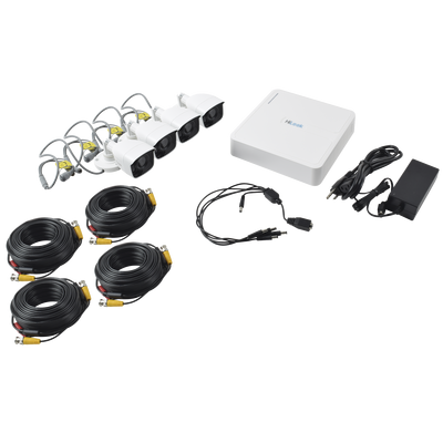 Kit TurboHD 720p / DVR 4 canales / 4 Cámaras Bala de Metal / 4 Cables 18 Mts / 1 Fuente de Poder Profesional <br>  <strong>Código SAT:</strong> 46171622 <img src='https://ftp3.syscom.mx/usuarios/fotos/logotipos/hilook_by_hikvision.png' width='20%'>  - HILOOK