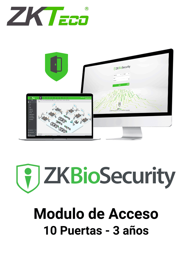 ZKTECO ZKBSAC103Y - Licencia Biosecurity para 10 Puertas en Control de Acceso / Hasta 30 000 Usuarios / 200 Departamentos / 200 Áreas / Vigencia 3 Años - ZKTECO