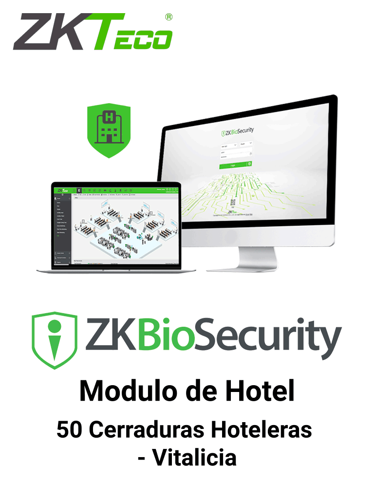 ZKTECO ZKBSHOTELP50 - Licencia para Modulo de Hoteleria Biosecurity Capacidad 50 Cerraduras Hoteleras - ZKTECO