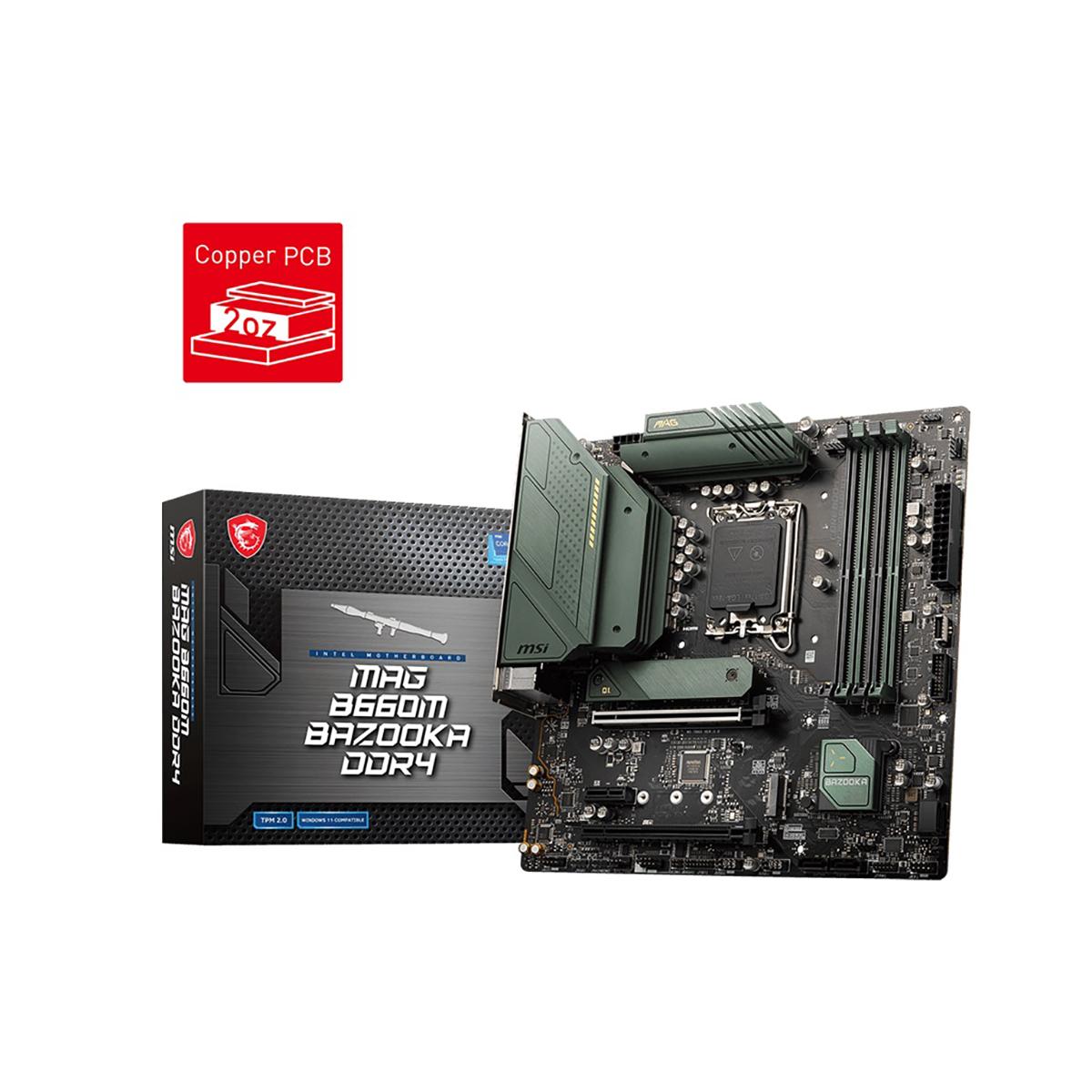 MOTHERBOARD MSI (MAG B660M BAZOOKA DDR4) SOCKET 1700,4*DDR4 4800MHZ,HDMI,DP,CROSSFIRE,MICRO ATX - MAG B660M BAZOOKA DDR4