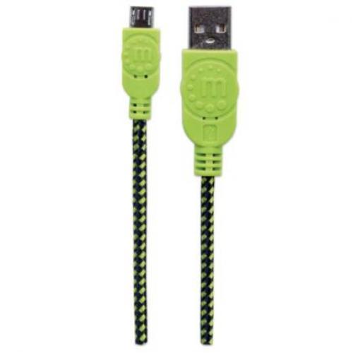 Cable Manhattan USB Micro-B Alta Velocidad con Recubrimiento Textil 1.8m Color Verde-Negro - 352765