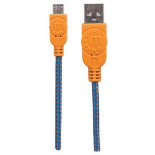 352727 Cable Manhattan USB Micro-B Alta Velocidad con Recubrimiento Textil 1.8m Color Naranja-Azul