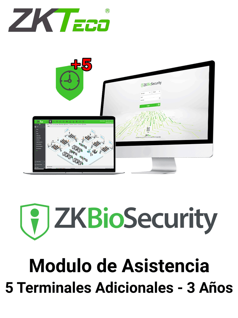 ZKTECO ZKBSTAADDONP53Y - Modulo de Asistencia para Agregar 5 Terminales adicionales en Biosecurity/ Arriba de 25 Terminales / Vigencia 3 Años - ZKTECO
