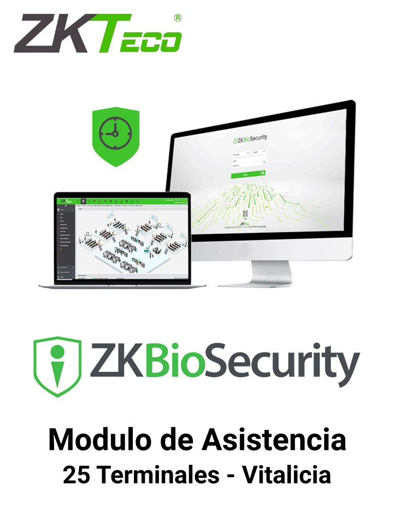 ZKTECO ZKBSTA25 - Modulo vitalicio de Asistencia para Biosecurity / Hasta 30 000 Usuarios / 25 Terminales - ZKBSTAP25