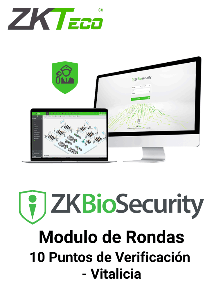 ZKTECO ZKBSPATP10 - Modulo Vitalicio de Sistema de Patrullaje Vitalicio en Biosecurity / para 10 puntos de Verificación de Rondines - ZKTECO