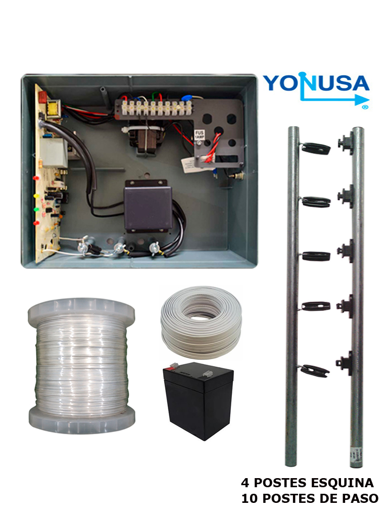 YONUSA PAKEYNG12001 - Paquete de ENERGIZADOR de nueva generacion 12 000V / Postes de paso / Postes esquina / Bobina de alambre / Cable bujia / Bateria - YONUSA