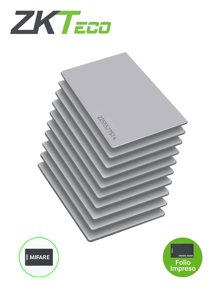 ZKTECO MCS50F - Paquete de 50 Tarjetas Mifare 13.56 Mhz/ PVC/ Imprimible / 1 Kilobyte de memoria / Folio impreso  - ZKTECO
