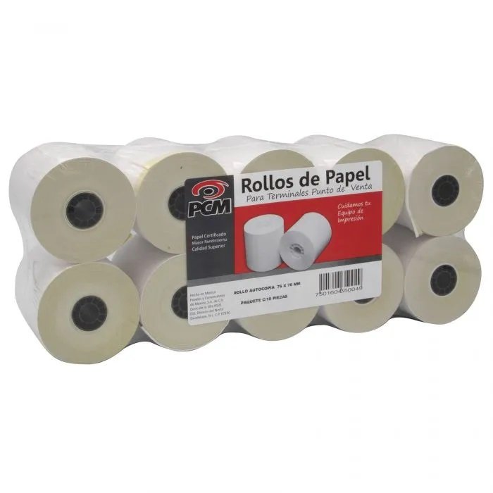 Rollo autocopia PCM 76x70 con 10 rollos Papel 1: bond blanco, papel 2: amarillo koheler - BA7670M10A