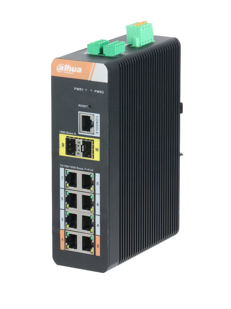 DAHUA PFS42108GTDP - Switch  PoE  Gigabit Grado industrial/ Administrable Capa 2/ 8 Puertos PoE Gigabit/ 2 Puertos GE/ 802.3AF&AT/ 120W Totales/ SWITCHING 28 GBPS (Requiere Fuente DRL-48V120W1AAD (DAC1710002)) - DH-PFS4210-8GT-DP