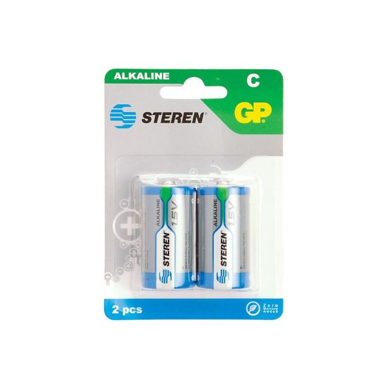Pila alcalina C STEREN blister 2 pzas Pila alcalina tamaño c, de 1.5 volts, diametro de 2.6 cm, para uso general. su presentacion es en paquete de 2 pilas. - STEREN
