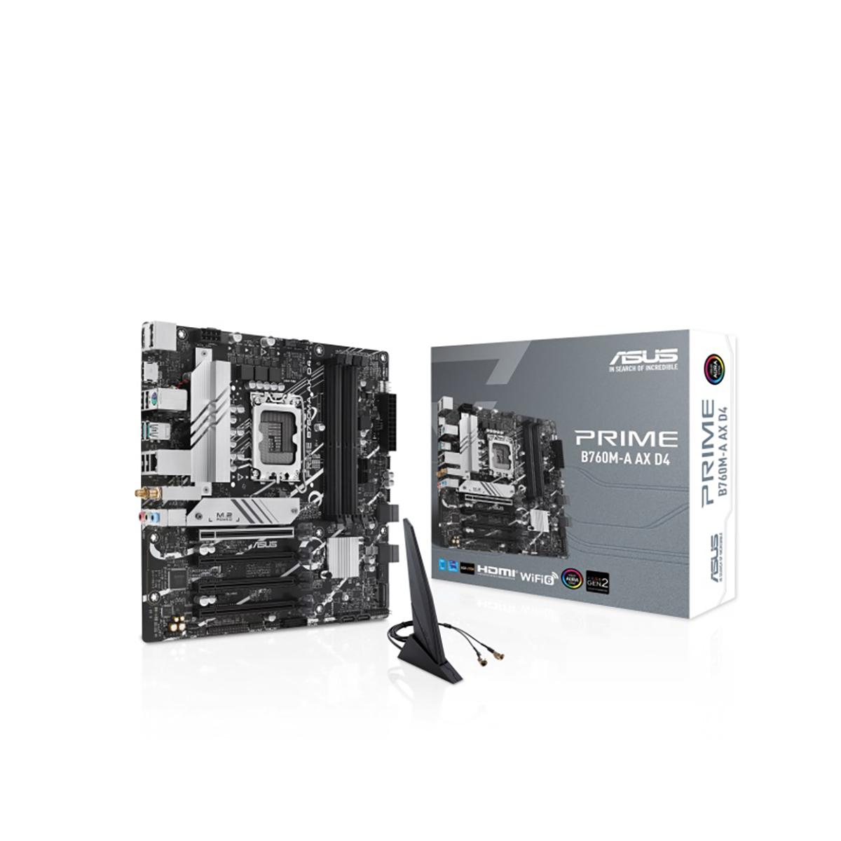 MOTHERBOARD ASUS (PRIME B760M-A AX D4) SOCKET 1700 13A,4*DDR4,2*HDMI,DP,PCIE-4.0,WIFI6,ATX - PRIME B760M-A AX D4