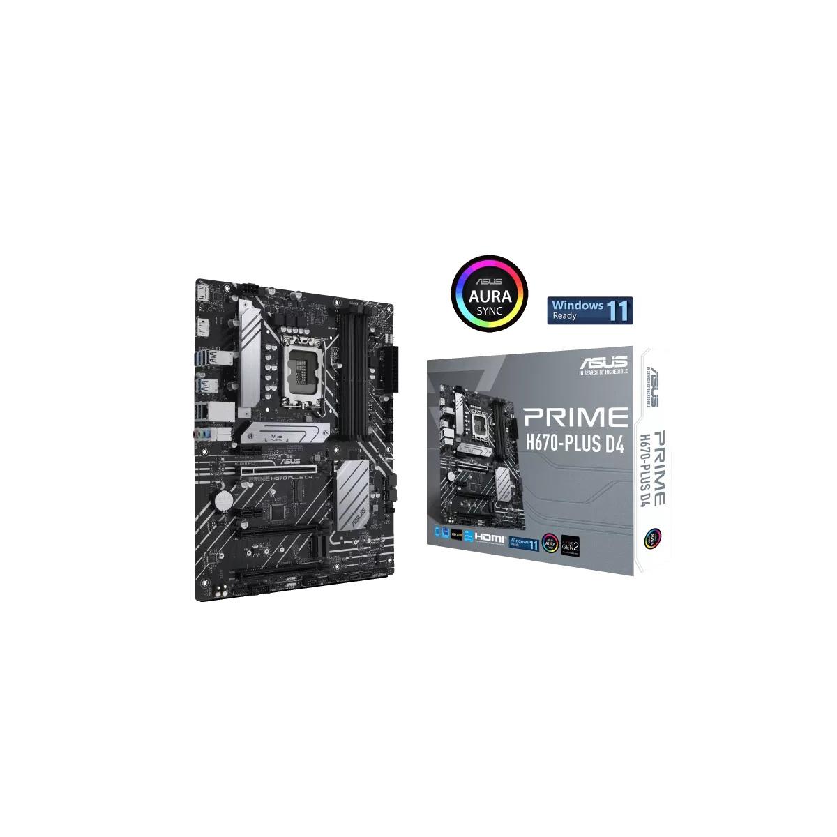 PRIME H670-PLUS D4 MOTHERBOARD ASUS (PRIME H670-PLUS D4)SOCKET 1700 12A,4*DDR4,HDMI,DP,PCIE-4.0,ATX