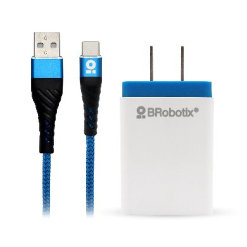CARGADOR BROBOTIX USB V3.0+CABLE TIPO C AZUL CARGA RAPIDA - BRB-963332