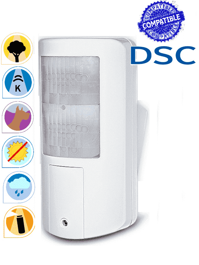 RISCO RK350DT - BEYOND Sensor De Movimiento Exterior Cableado Convencional Y Por BUS / Compatible con las Marcas DSC Y BOSCH / Ideal Para Ambientes Con Temperaturas Altas Inmunidad Luz Directa, Polvo y Lluvia - RK350DT