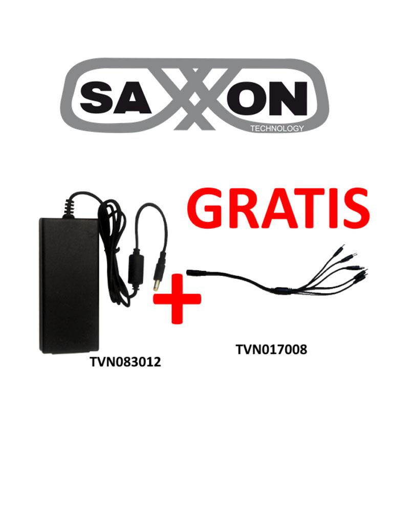 SAXXON uFP12VDC41APAQ - Fuente de poder regulada + gratis divisor de energía de 5 conectores macho / 12V DC / 4.1 A MP / Color negro - PSU1204+PSWB08