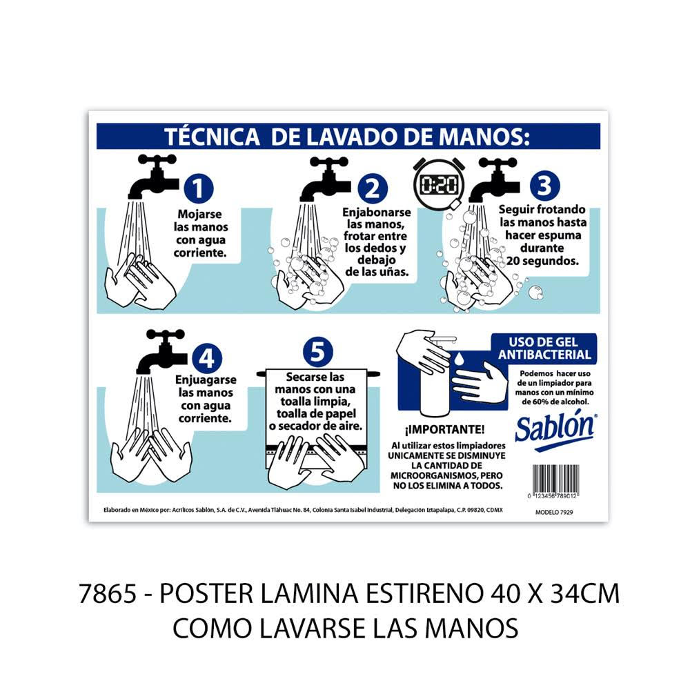 LM-Señal para lavado de manos Señal placa de poliestireno con impresión ,dimensiones: 22.8 x 15.2 cm - SABLON