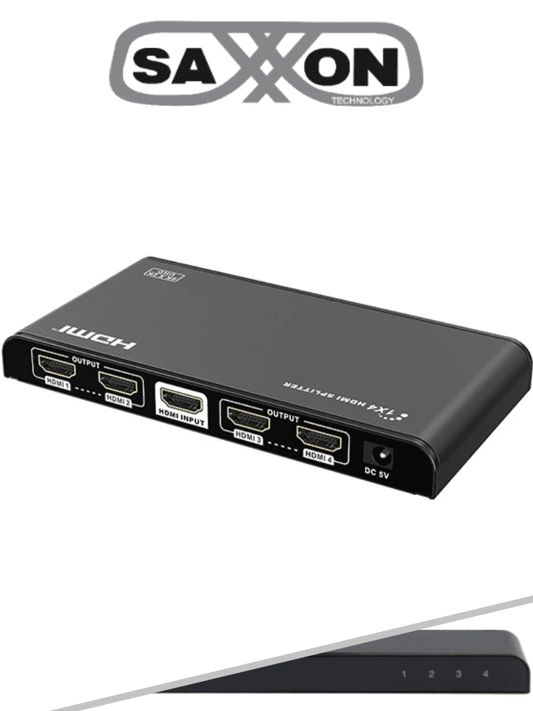 SAXXON LKV314PRO - Divisor de Video HDMI/ 1 Entrada y 4 Salidas/ Soporta Resolución Ultra HD, 4K & 2K @ 30Hz/ Soporta 3D/ Distancia de conexión a 30 Metros en Entrada y 25 Metros en la Salida/ Audio de Alta Definición/ - LKV314PRO